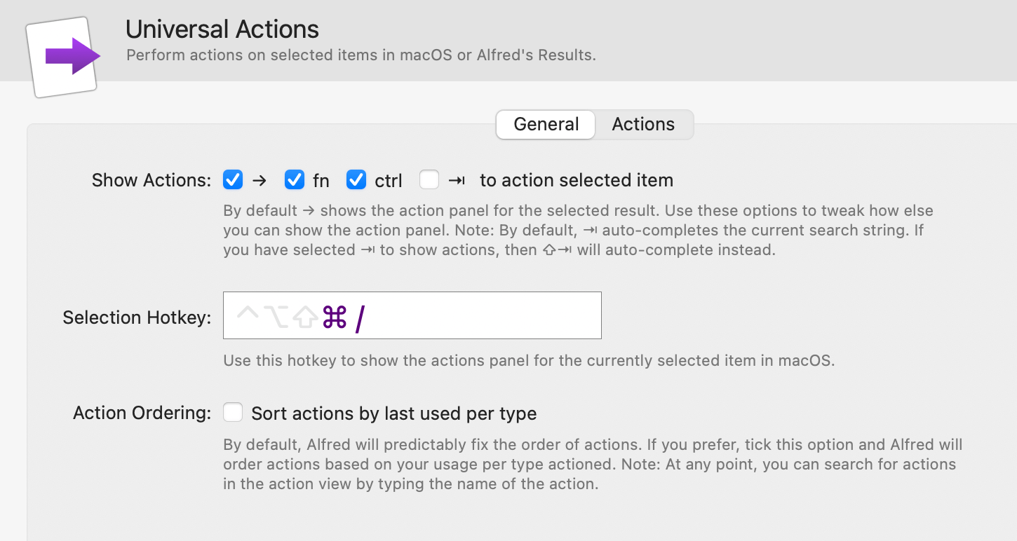 Universal Actions Hotkey Setting a hotkey for Universal Actions